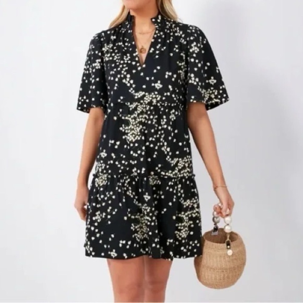 TUCKERNUCK Crawford Dress Size XL Soft Black & Cream Ruffled Floral - Picture 9 of 10